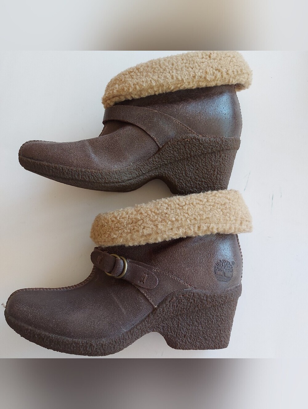 Timberland Brown Suede Shearling Cuff Ankle Boots
